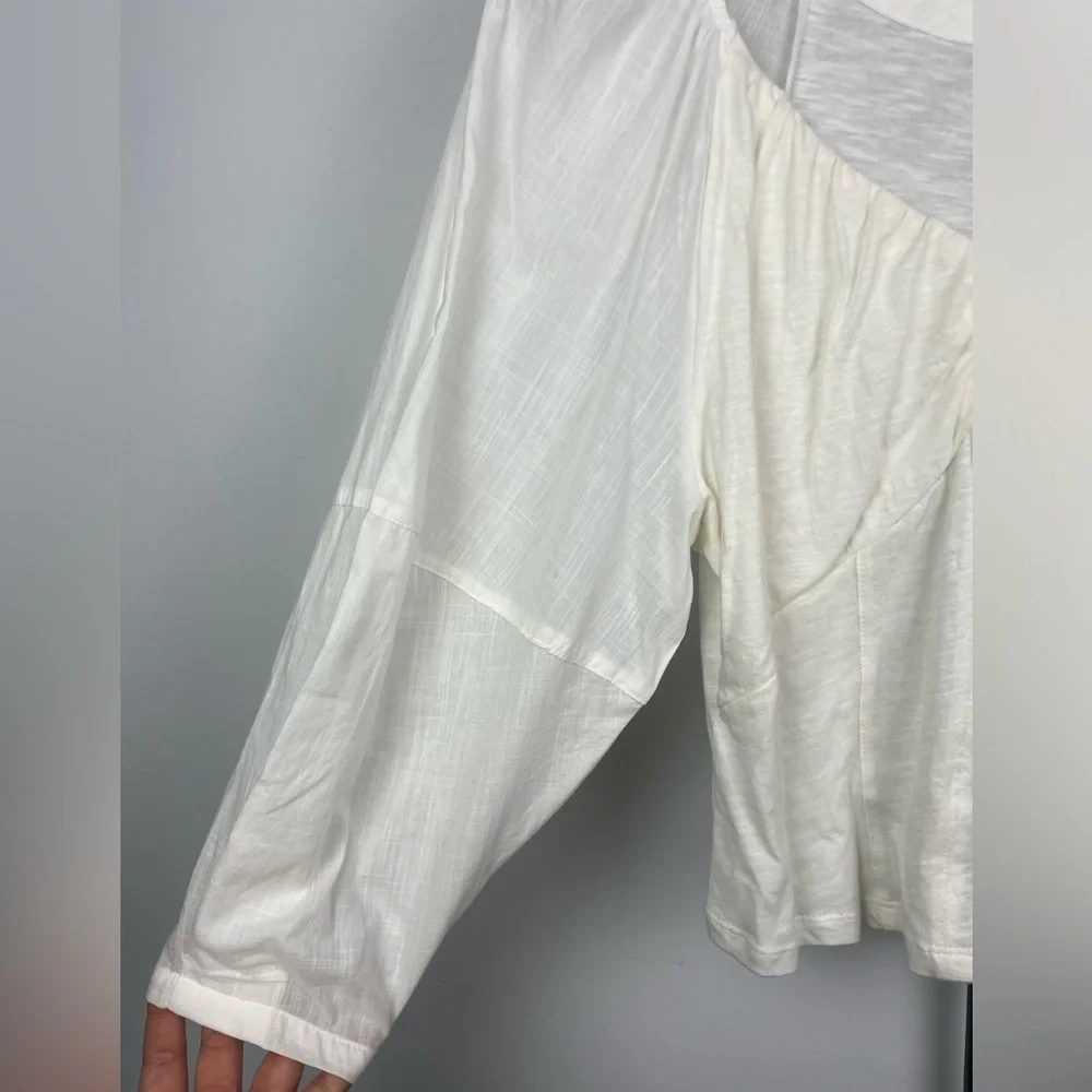 Anthropologie Ivory White Long‎ Puff Sleeve Multimedia Romantic Blouse